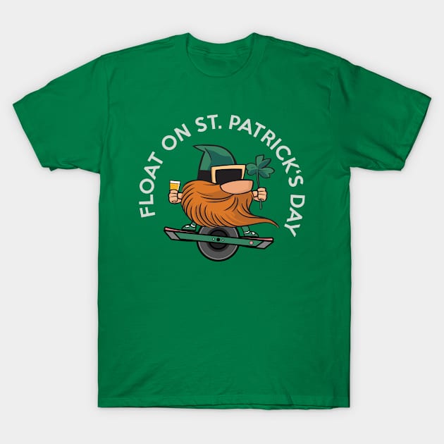 Float On St. Patricks Day, Onewheel Merch, Leprechaun with Clover Beer and One Wheel T-Shirt by AtelierAmbulant